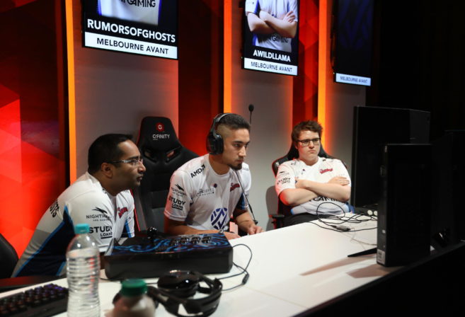 Members of the Melbourne Avant esports team participating in Street Fighter V at the Gfinity Elite Series.