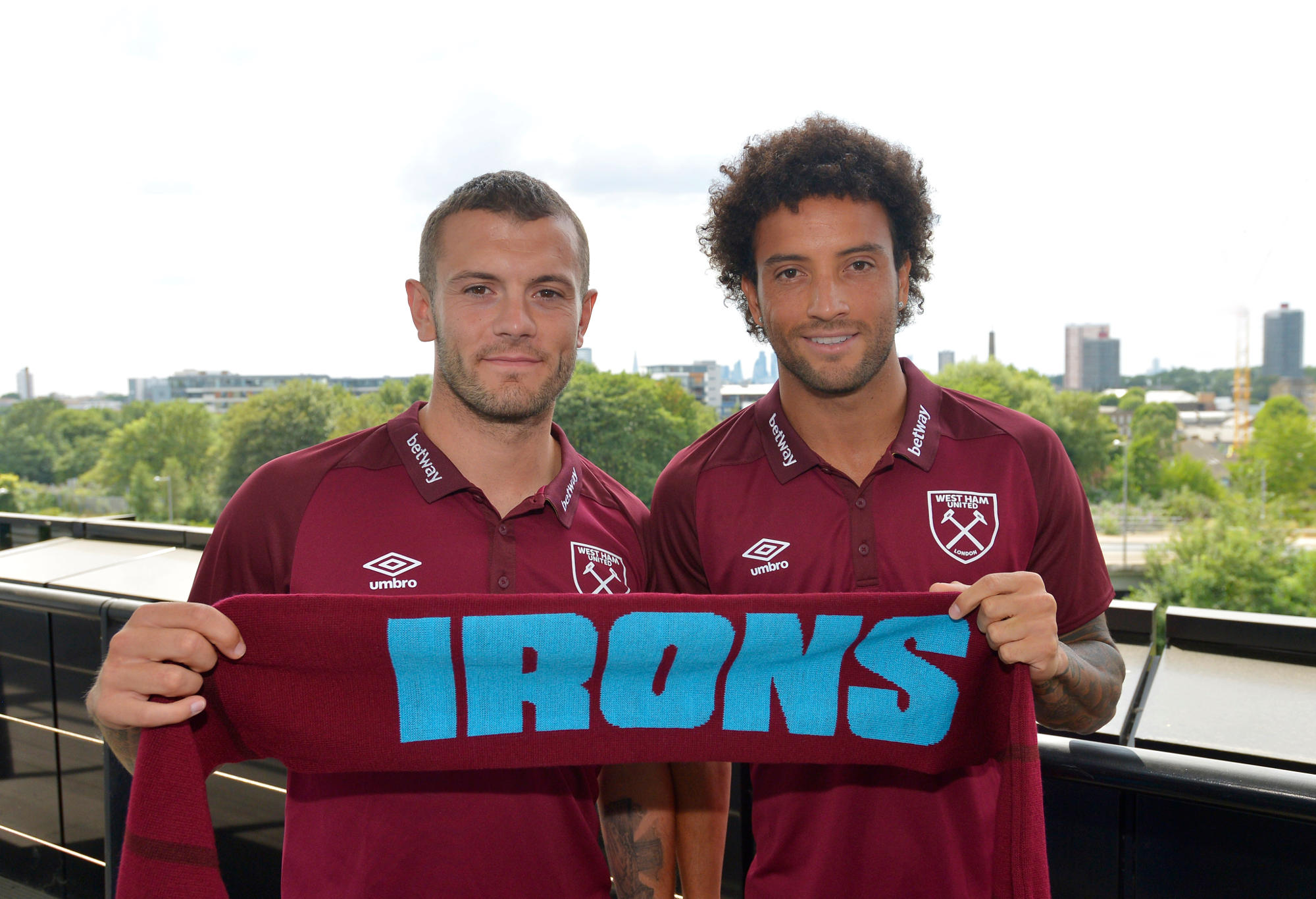 Jack Wilshere and Felipe Anderson at a press conference following their signing with West Ham United.