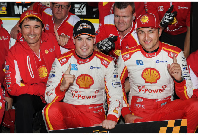 Drivers Scott McLaughlin and Fabian Coulthard of the Shell V-Power Racing Team.