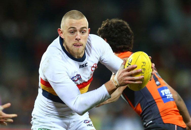 Hugh Greenwood of the Adelaide Crows in action.