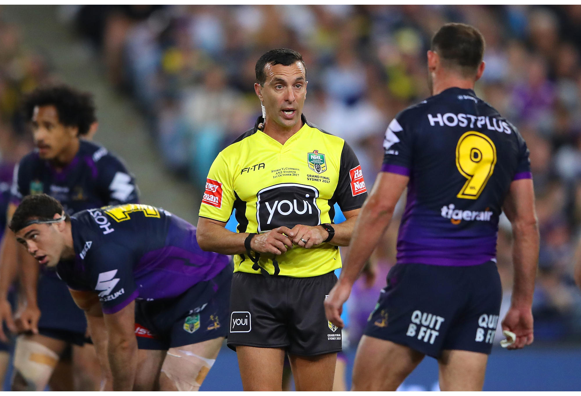 Referee Matt Cecchin during the 2017 NRL Grand Final match between the Melbourne Storm and the North Queensland Cowboys.