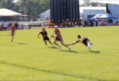 WATCH Kalyn Ponga and AJ Brimson carve up touch footy as teenagers