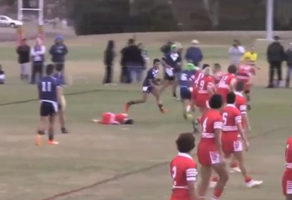 Player unloads disgraceful forearm on would-be tackler