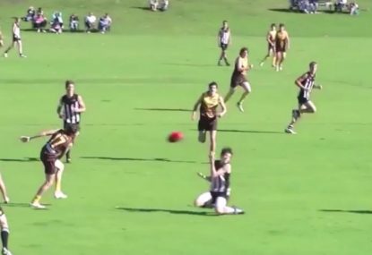 All-time CLASSIC falcon lays out local footy player
