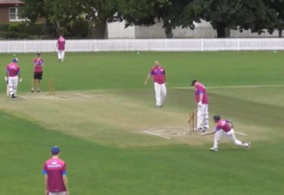 Annoyed bowler nearly concedes four overthrows with errant flick