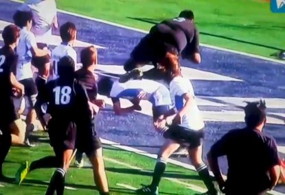 300-pound prop literally LEAPS OVER defender for try of the decade