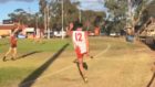 Drop punt gets ridiculous bend to split the goal posts