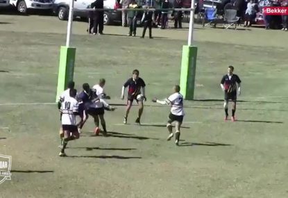 Tripped player flies through the air to reach the line