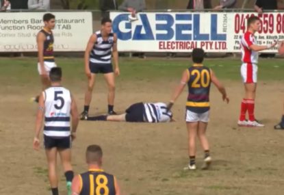 Leaping player cops an awkwardly nasty landing from mark contest