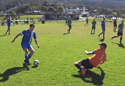 Goalkeeper completely gets his timing wrong, concedes easy goal