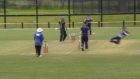 Superman bowler flies to silly mid-on to take a blinder!