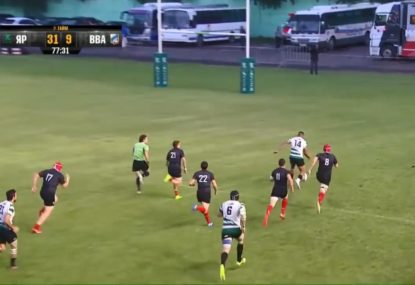 Remarkable wingers try from incredible double kick-through