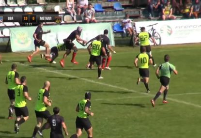 Flanker expertly escapes the tackle before marching over try line