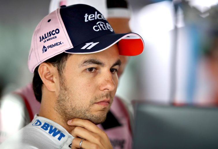Sergio Perez of Mexico and Force India looks on in the garage during final practice for the Formula One Grand Prix of Germany at Hockenheimring on July 21, 2018 in Hockenheim, Germany. (Photo by Mark Thompson/Getty Images)