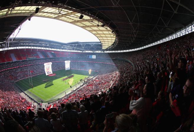 Wembley Stadium during a rugby league game between