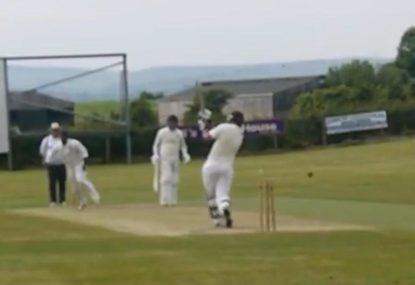 Commentator loses it as fiery bowler makes it two ducks in a row!