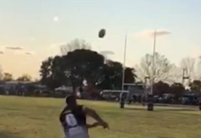 Grand final crowd goes WILD for unbelievable sideline conversion!
