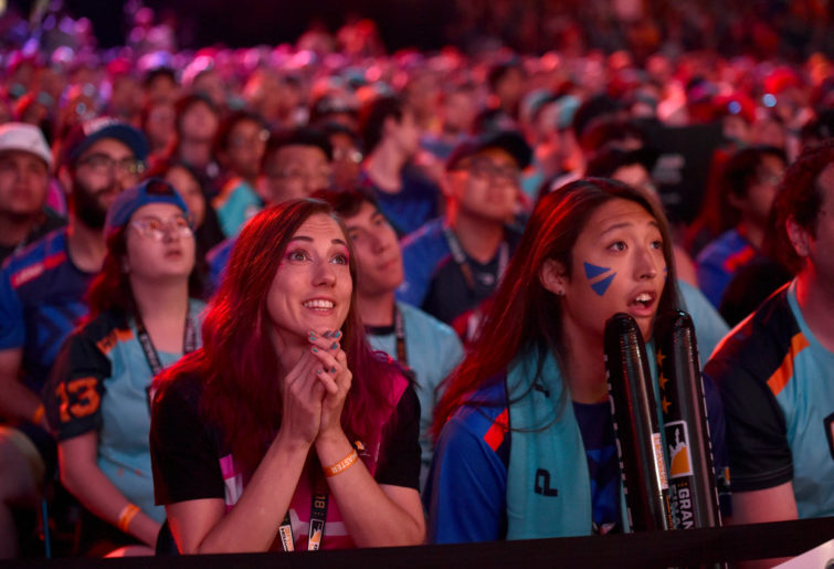 Fans eagerly watch the Overwatch League grand finals.