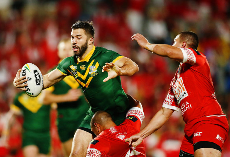 James Tedesco of Australia on the charge during the International Test match against Tonga.