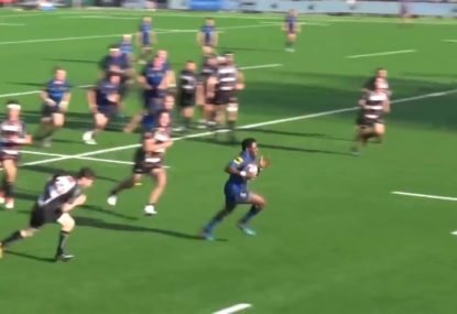 Lightning fast winger hits gaping hole for 50m try