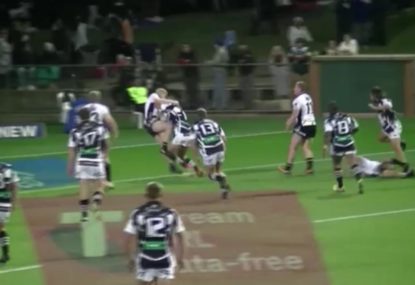 Fiery fullback gives it to opposite number after scoring bulldozer try