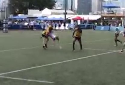 Player's controversial lifting tackle to halt intercept try is all in vain