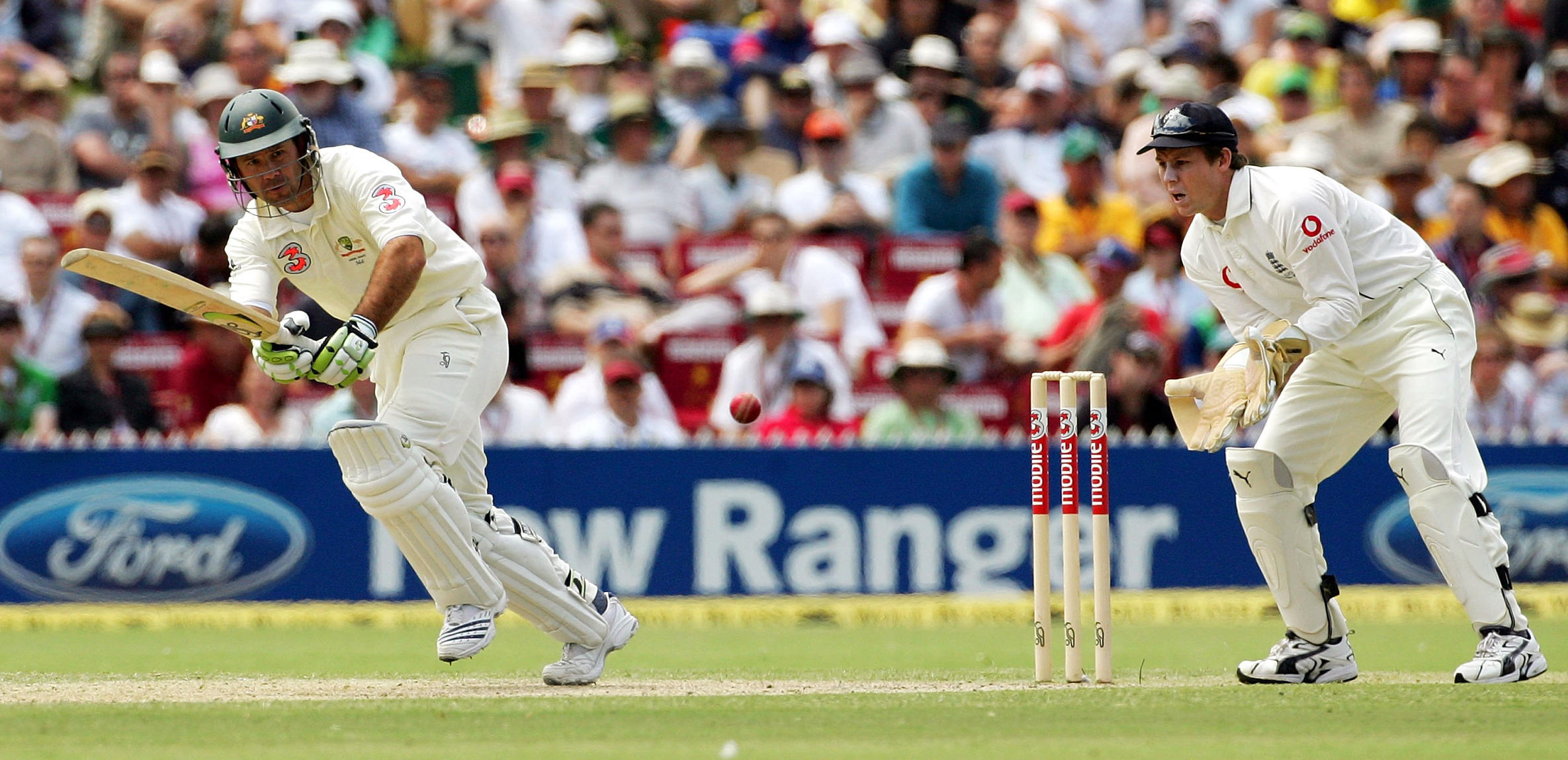 Ricky Ponting of Australia works the ball to leg