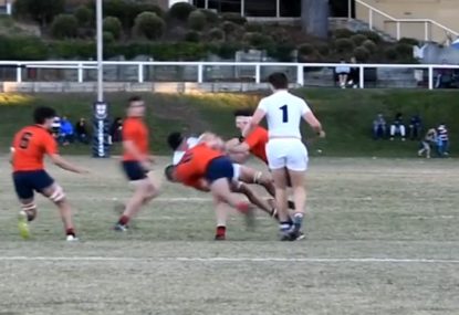 Brutal tackle into ribs puts second rower onto the deck