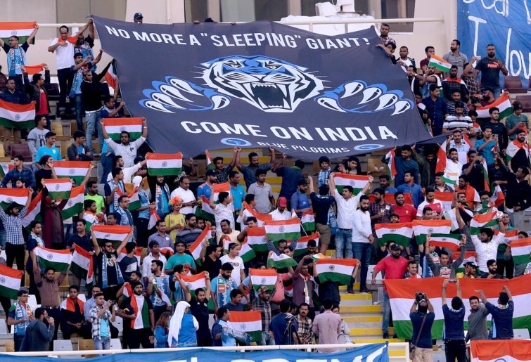 Indian fans cheer on their team at the 2019 Asian Cup.