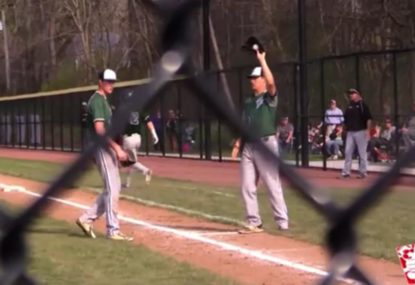 Batter ploughs into catcher who walks straight into his path