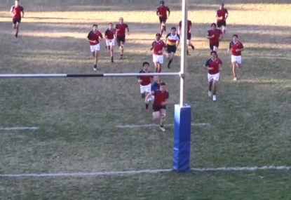 Quick and clever pass sets up a bullocking run for the try