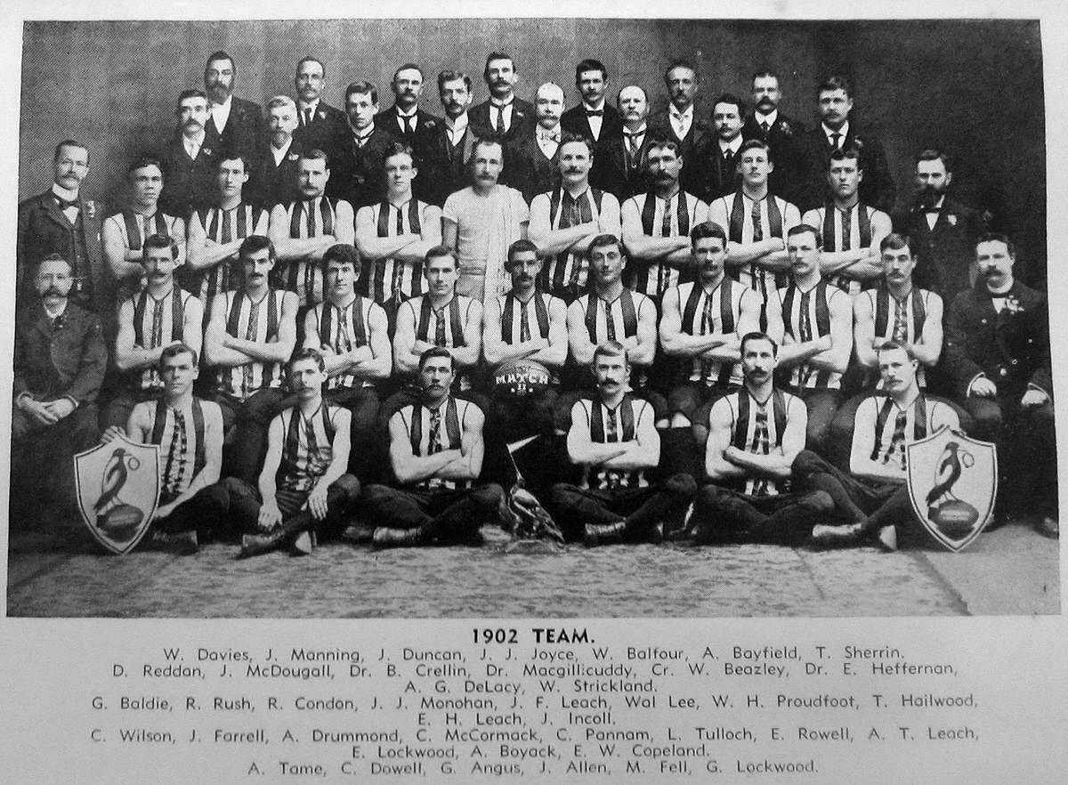 Team photo of the Collingwood Magpies from the Weekly Times in 1902.