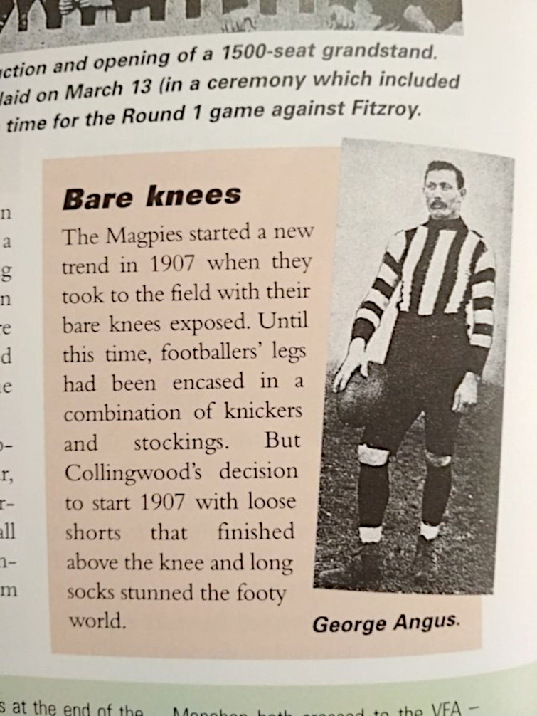 Early image of Collingwood uniform with exposed knees.