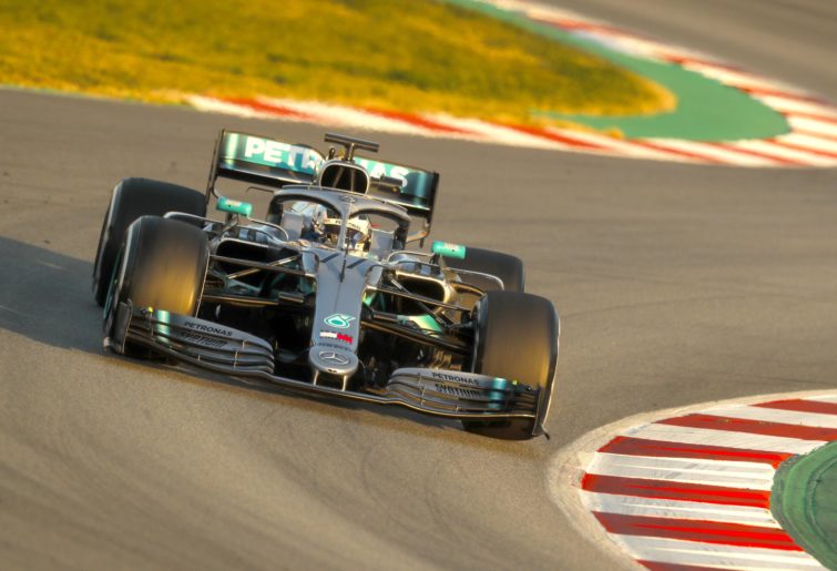 Lewis Hamilton takes to the track in his Mercedes for 2019 preseason testing in Barcelona.