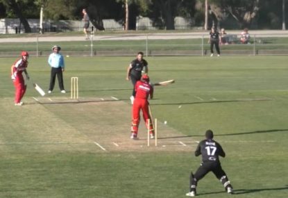 Middle stump gets obliterated by an absolute jaffa