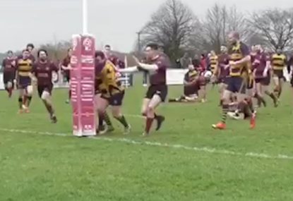Big unit denies own try by running straight into POST!