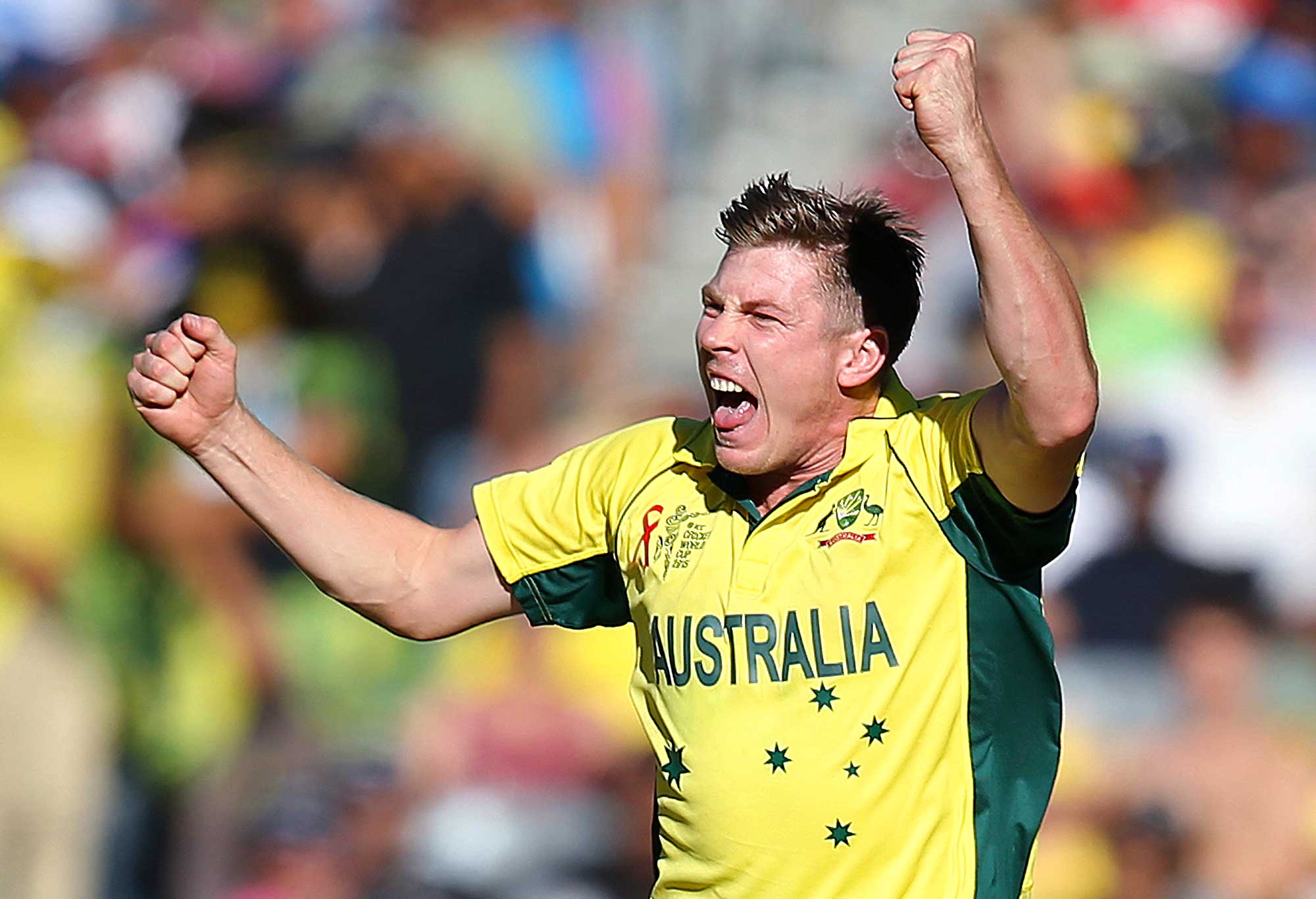 Australia's James Faulkner celebrates taking a wicket