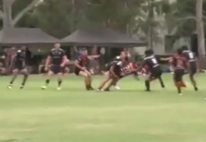 Hard-hitting rib-tickler drops playmaker straight off the scrum