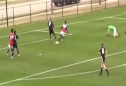 Defender's air swing gifts a goal to keeper-beating youngster