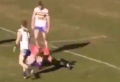 Defender doesn't miss on crunching tackle off hospital pass