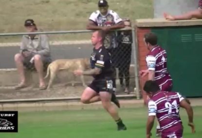 Local league player burns opponents to score 70m try