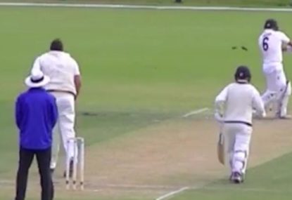 Vicious bouncer destroys batsman's stemguard