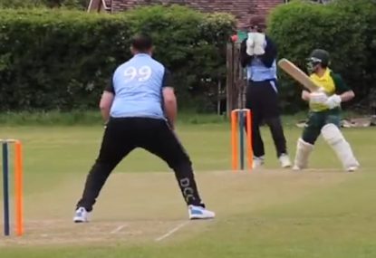 Keeper takes a one-hander after wearing the first attempted catch
