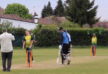 Cheeky umpire makes young bowler wait for his senior wicket