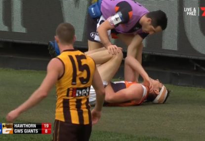 Hawk reported for pushing Jeremy Cameron into the MCG fence