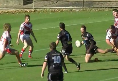 Cameron Murray clone shows off fancy footwork to put his halfback over the stripe