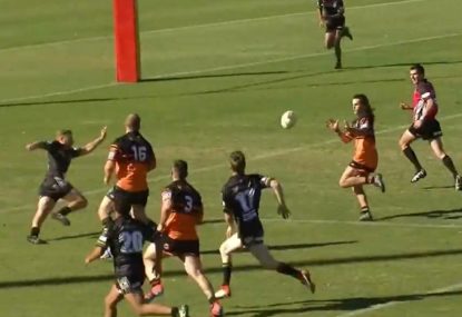 Big unit steams onto inside ball then puts Mullet Man away from 40m out