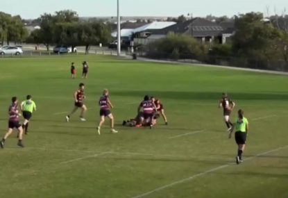 Flat-footed defender gets CRUNCHED by huge tackle