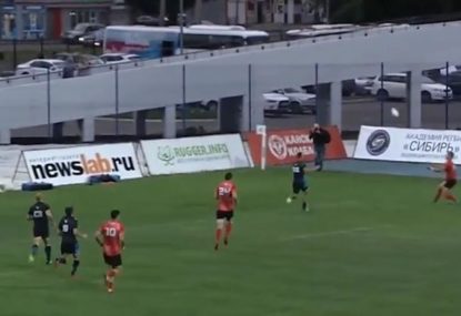 Fly-half's chip sails straight into his try-hunger winger's bread basket