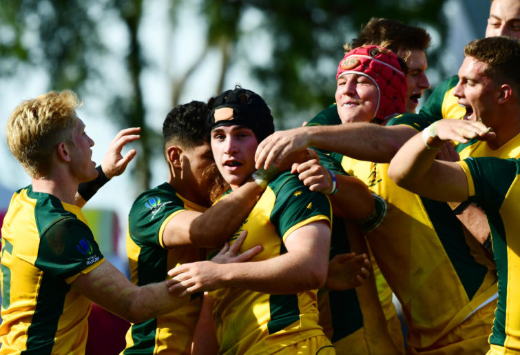 Lachlan Lonergan and the Junior Wallabies celebrate